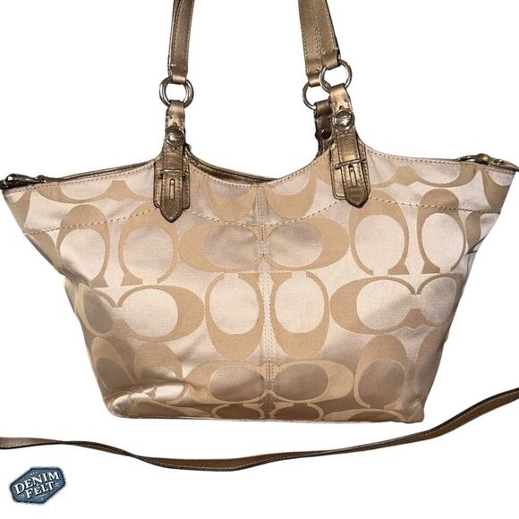 Coach Champagne/Tan Monogram Canvas Shoulder Bag/Purse - Picture 2 of 12